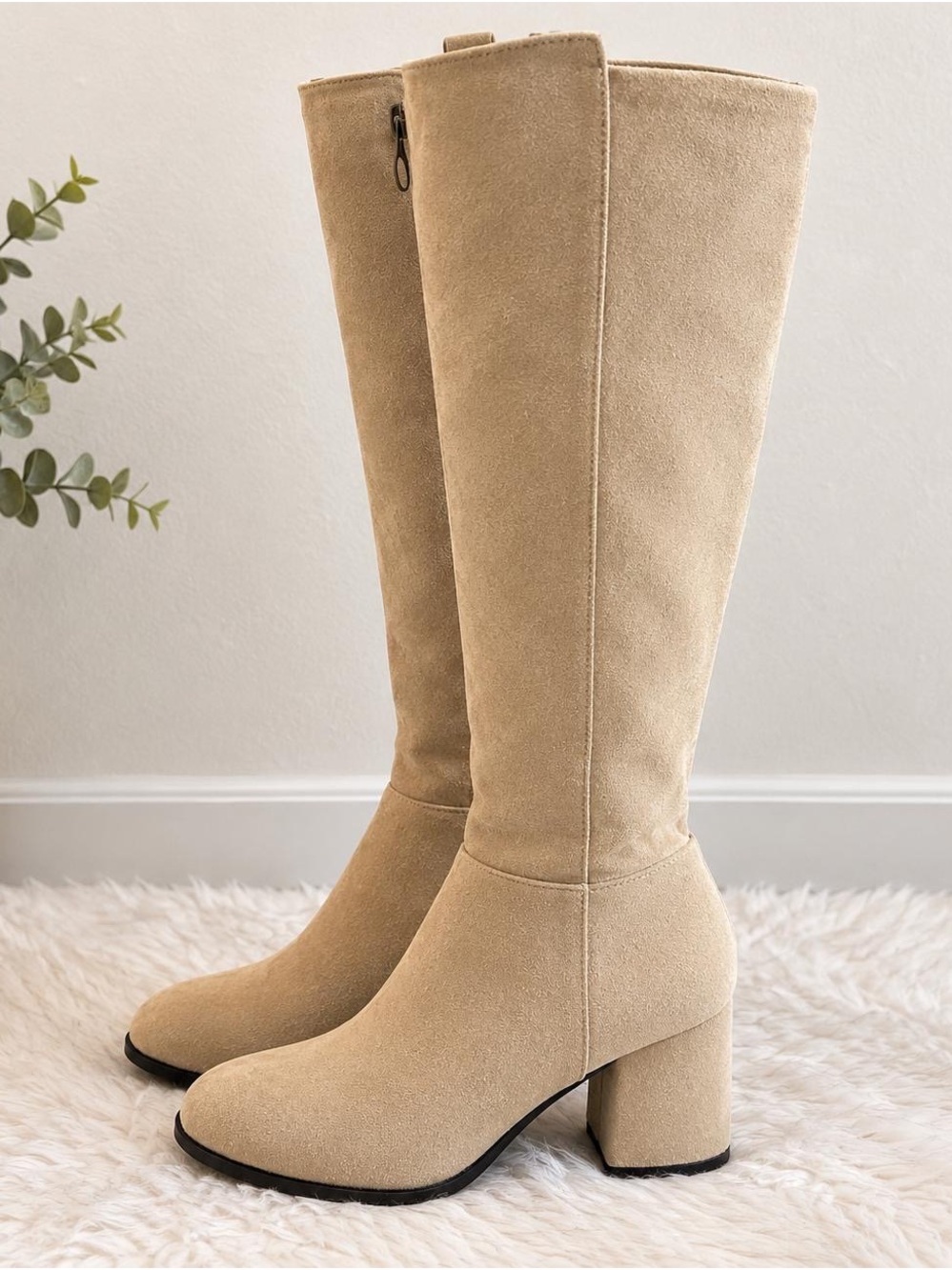 SHEIN Beige Over-the-Knee Block Heel Suede Boots